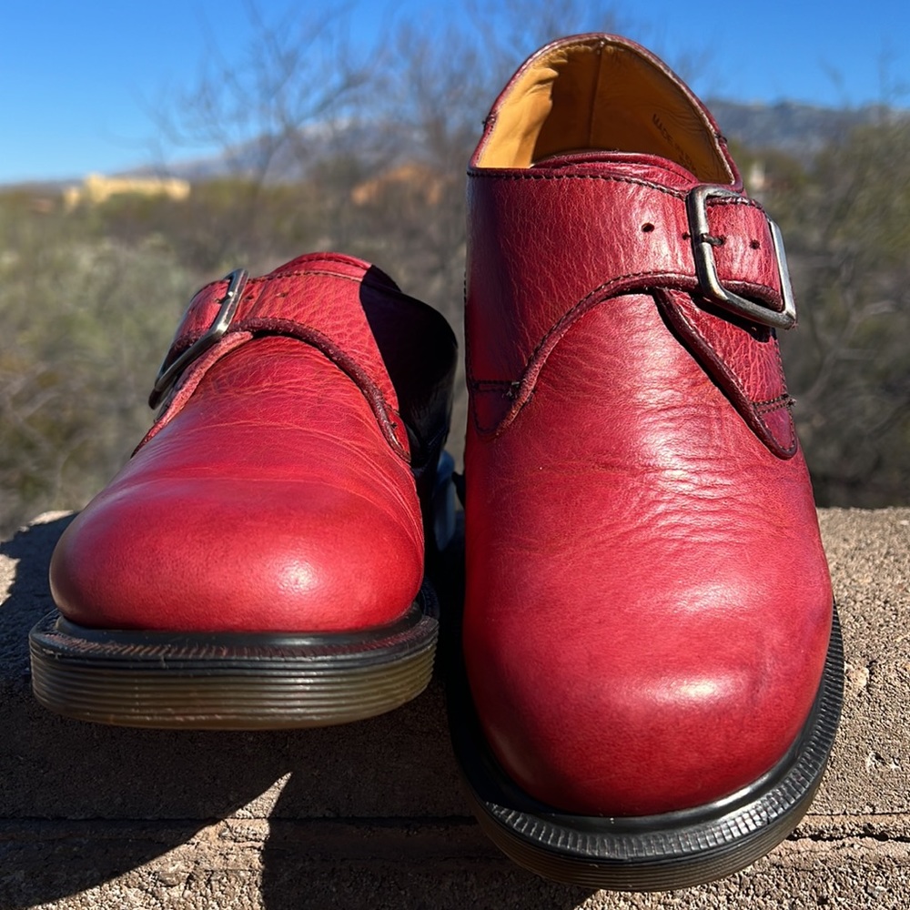 🏴󠁧󠁢󠁥󠁮󠁧󠁿 MIE Dr. Martens Vintage Red 90’s Monk Strap Buckle Loafers UK 5